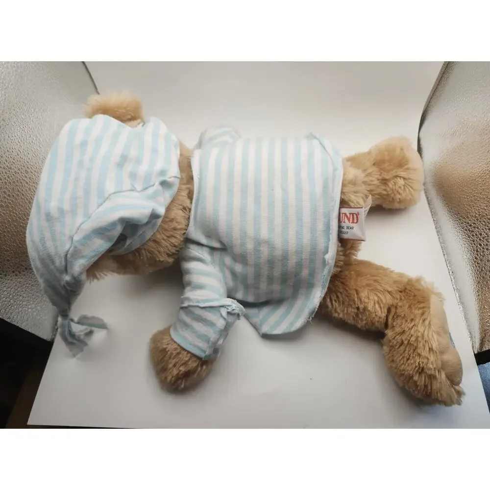 GUND Bedtime Bear Plush 2012 Pajamas‎ Nightcap Blue Striped Lullaby Non-Working